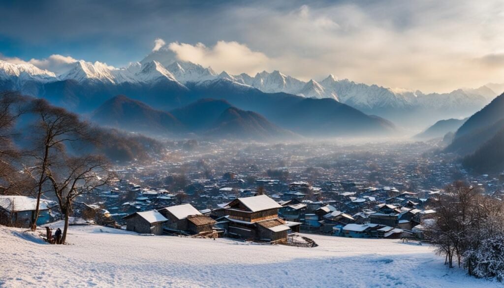 Snowfall near Pokhara valley